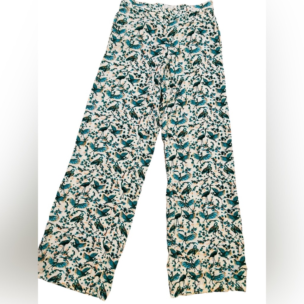 Anthropologie Onia "Mila" Crane Bird Print Wide Leg boho costal Pants resortwear - Picture 3 of 7